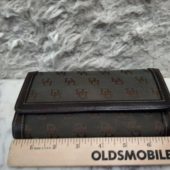 Dooney Bourke Wallet Brown Canvas Leather Trifold Checkbook Organizer Clutch - Picture 11 of 12